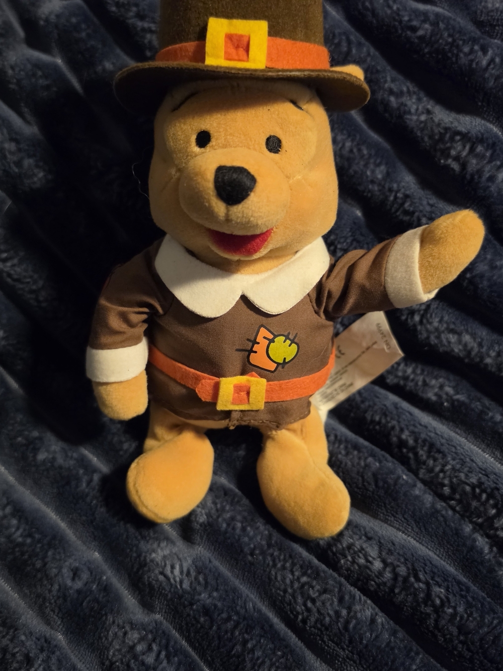 Vintage Winnie the Pooh Plush Toy in Brown and Yellow - Thanksgiving Outfit